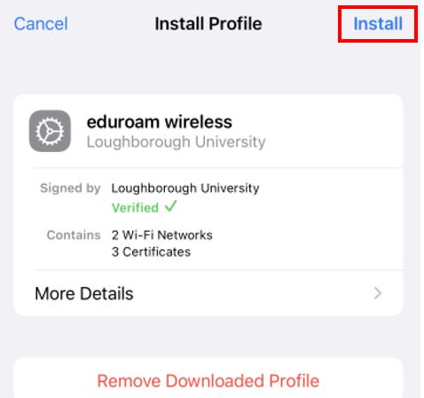 iOS Install Profile prompt screen